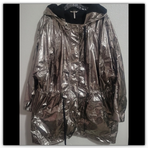 Free People sinched waist with hood rain jacket size xs/s oversized - Picture 1 of 16